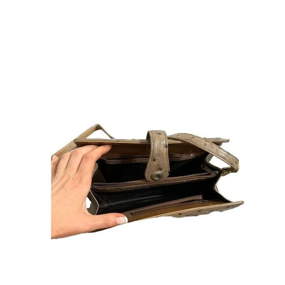 cape cobra vintage beige brown genuine ostrich leather crossbody bag - Picture 5 of 8